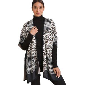 Chico's Plaid and Animal-Print Knit Ruana Wrap, Open Front Women's Size L/XL